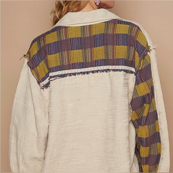 POL NWOT Womens Patchwork Button Down Boho Beige! Boutique designer Med - Picture 4 of 4